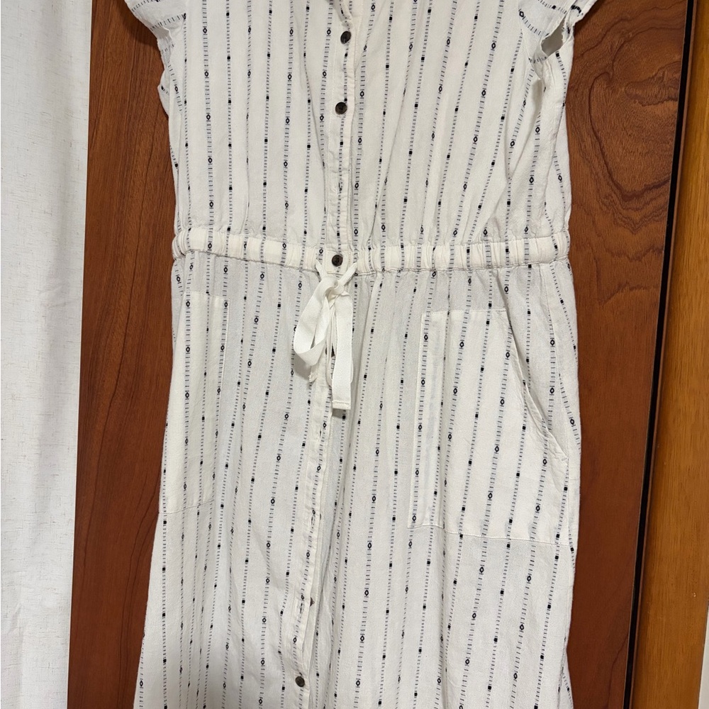 LOFT Ivory and Charcoal Patterned Dress